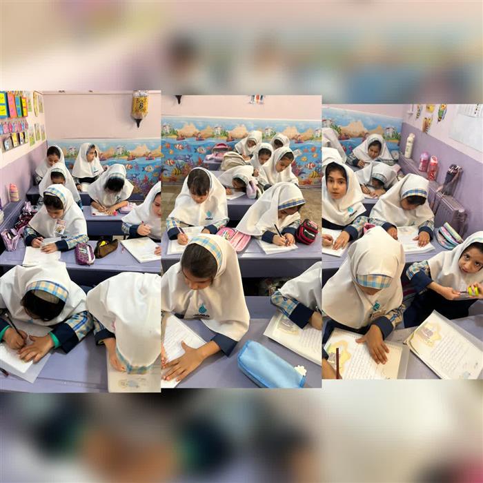 تلفیق هنر و فارسی ( با استفاده از کاغذ کاک  ، رونویسی از قسمتی از متن درس و کشیدن نقاشی مربوط به آن صفحه) تقویت املا، زیبا نویسی، تقویت دقت و تمرکز و رنگ امیزی و نقاشی از جمله اهداف این تمرین می‌باشد.